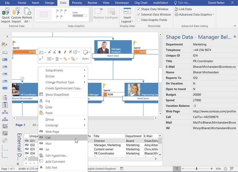 visio orgnaisational chart