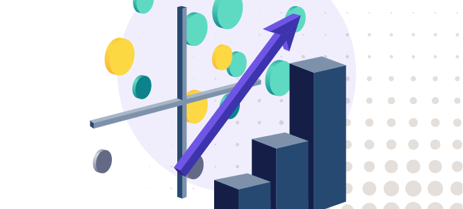 Graphic illustration of a chart and other elements to signify business growth and success