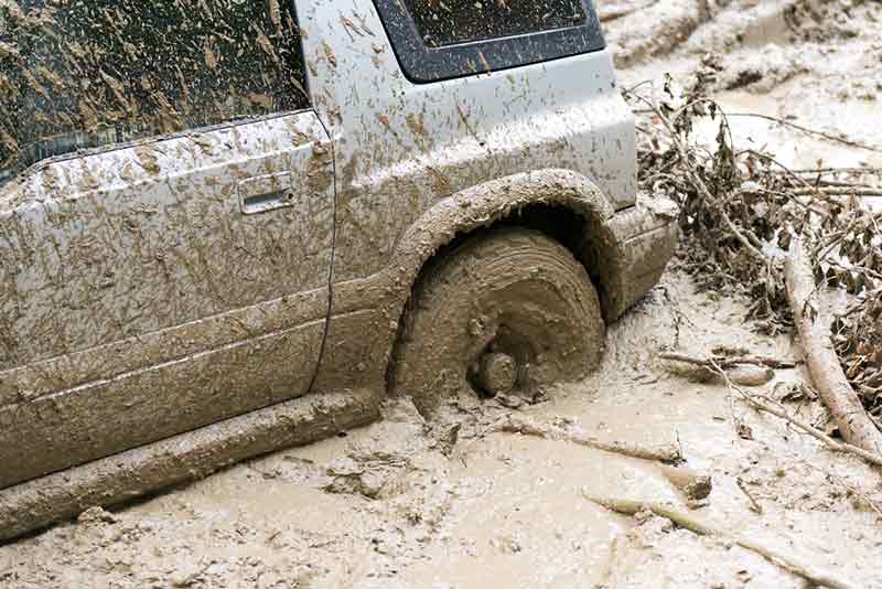 car stuck in mud