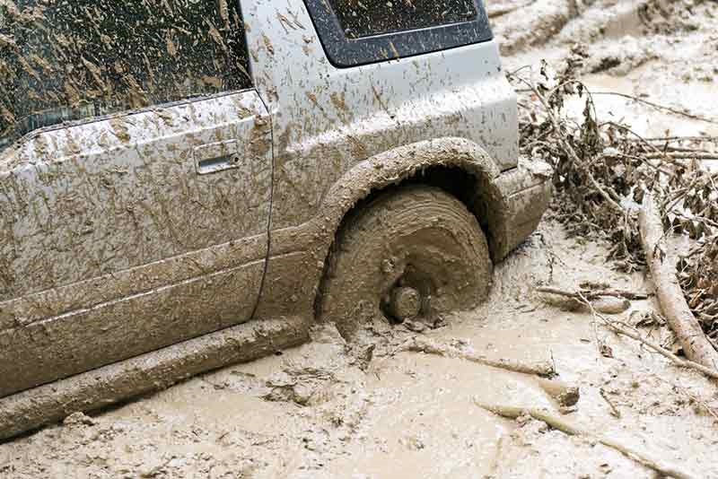 car stuck in mud