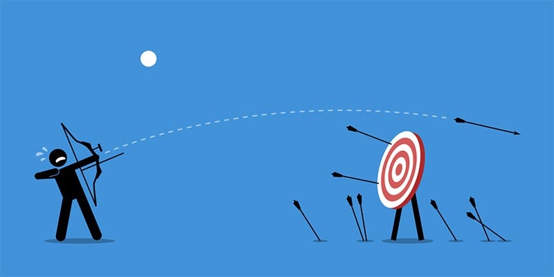 ilustration of a man firing an arrow at a target and missing