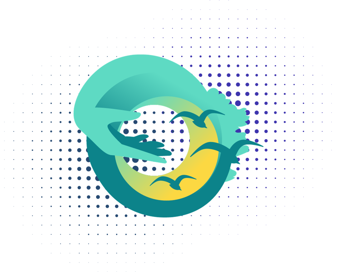 A graphic representation of Orbus Software's logo, featuring a stylized letter 'O' with elements suggesting a caring hand, green leaves, and blue waves, symbolizing the company's commitment to sustainability and positive global impact.