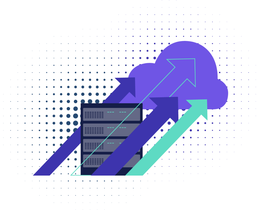 Graphic illustration of a migrating from servers to the cloud