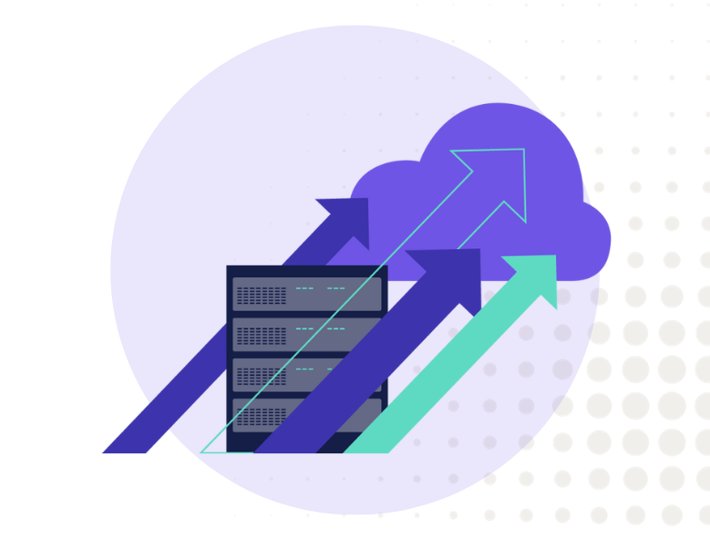 Graphic illustration of a migrating from servers to the cloud