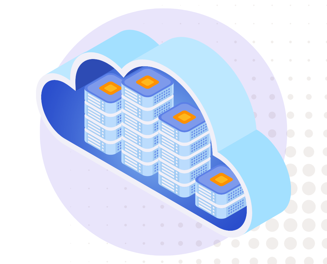 Illustration of a cloud containing stacks of servers, representing cloud computing and data storage solutions. The design emphasizes the infrastructure and capability of cloud service providers.