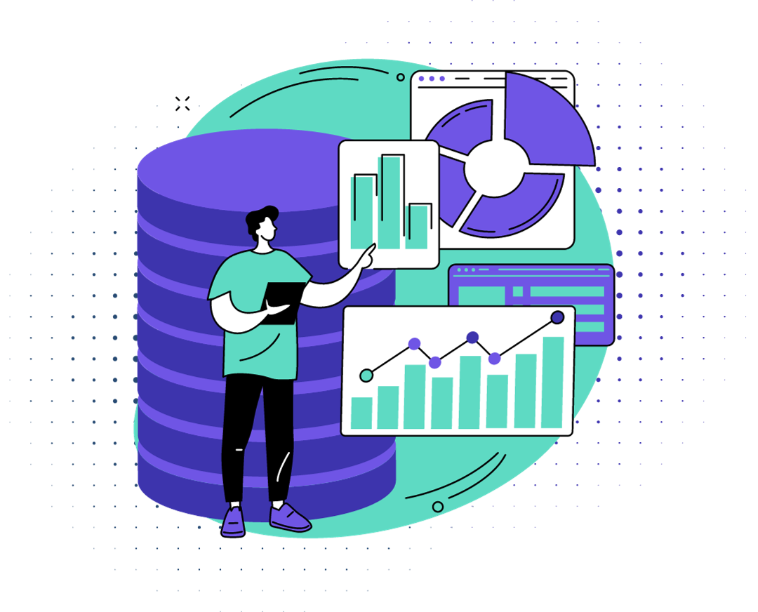 Graphic illustration of various data visualizations