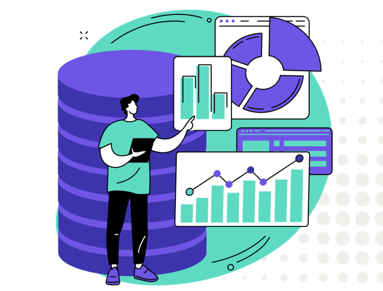 Graphic illustration of various data visualizations