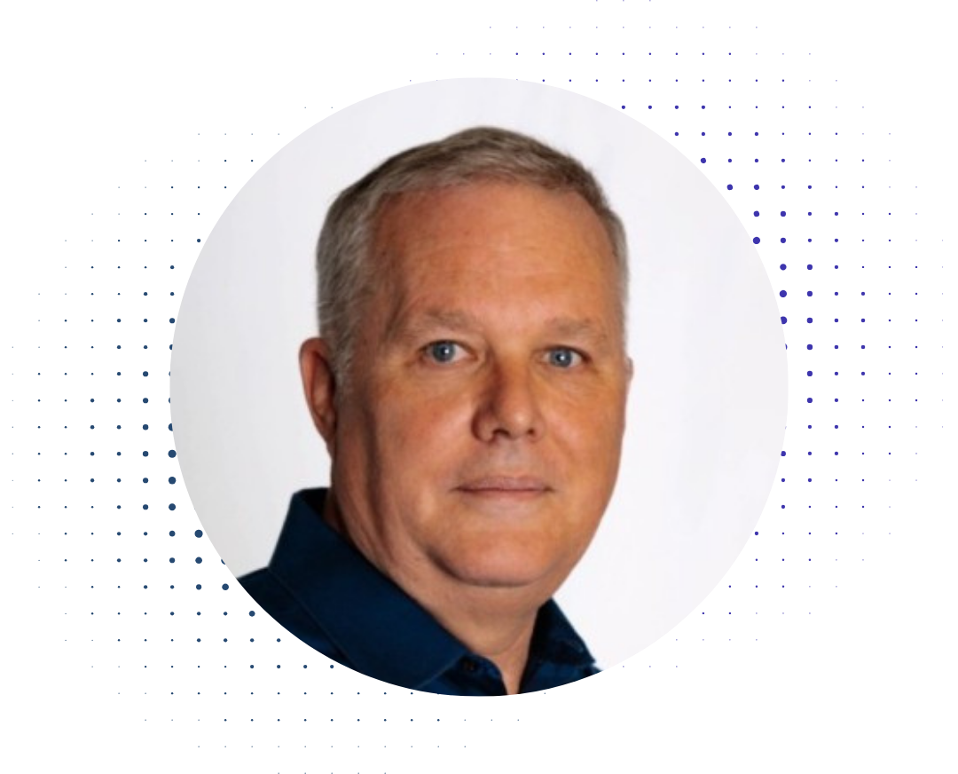 Headshot of Gordon Cooper, VP of Strategic Customer Accounts at Orbus Software, against a white background with a dotted design pattern framing the image in the shape of a circle.