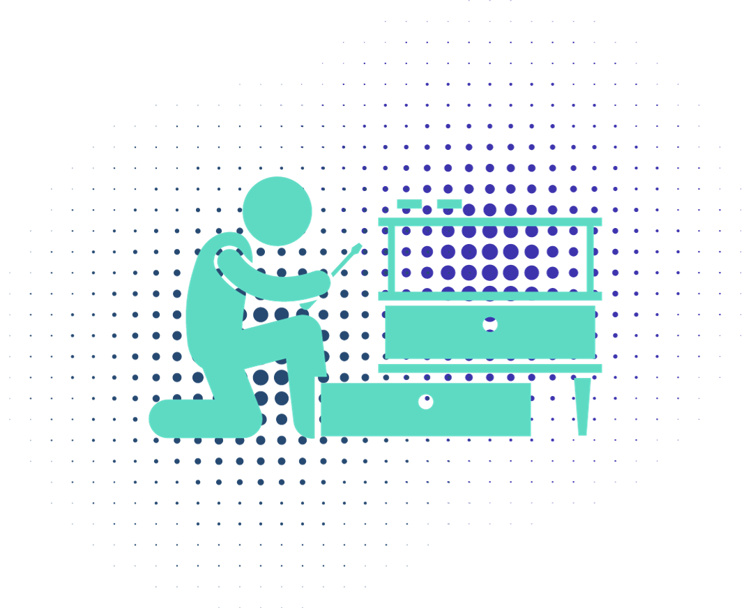 Graphic illustration of someone putting furniture together