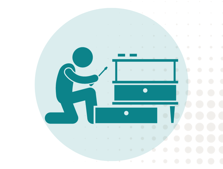 Graphic illustration of someone putting furniture together