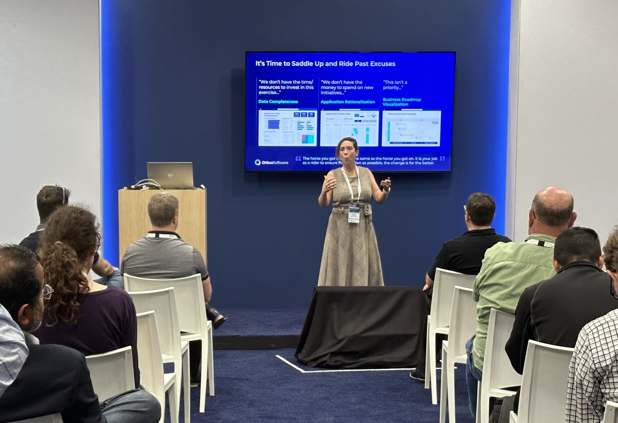 Photo of Nicole Ostrander speaking at Gartner IT Symposium/Xpo 2023