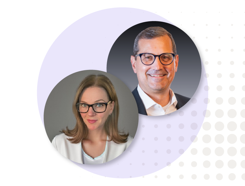 Brenda Cowie, SVP of Strategic Growth at Orbus Software, and Kurt Wysock, VP of Technology Architecture at RCG Global Services, pictured side by side, with a dotted background design.