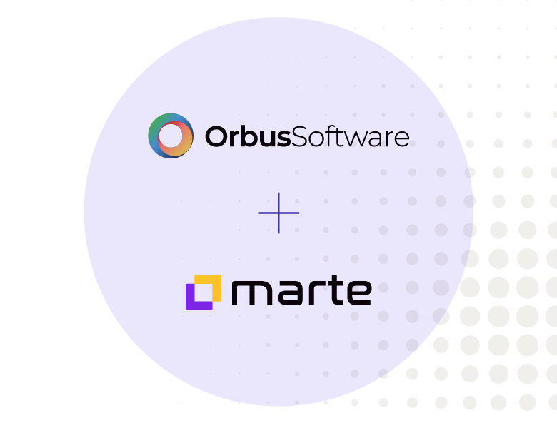 Graphic illustration showing Orbus Software logo + Marte logo
