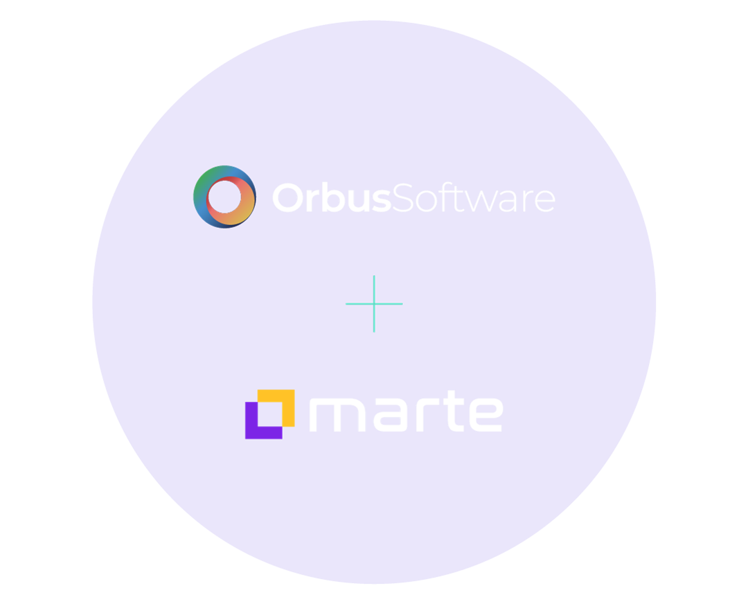 Graphic illustration showing Orbus Software logo + Marte logo