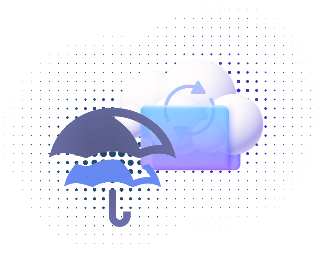 Graphic illustration of two umbrellas and cloud storage