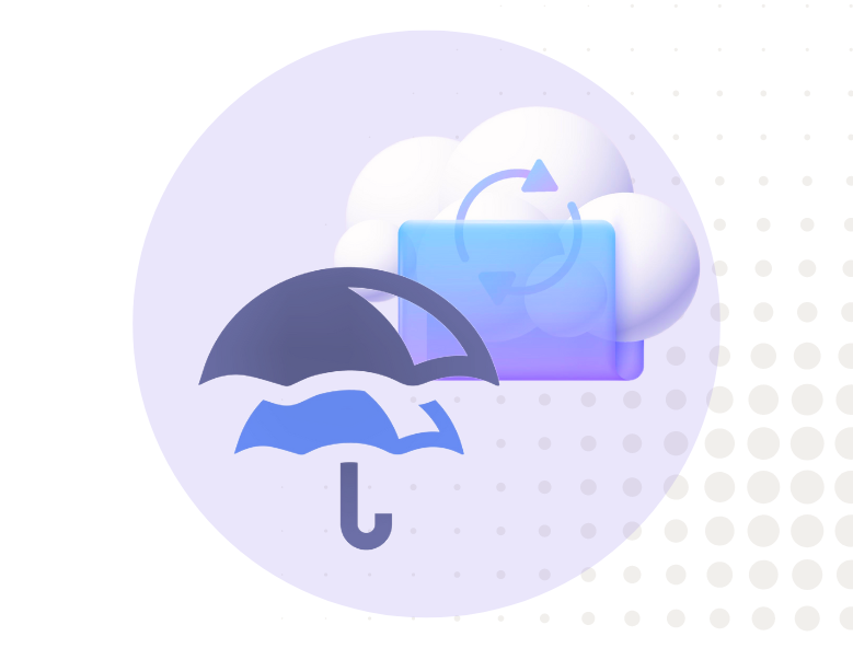 Graphic illustration of two umbrellas and cloud storage