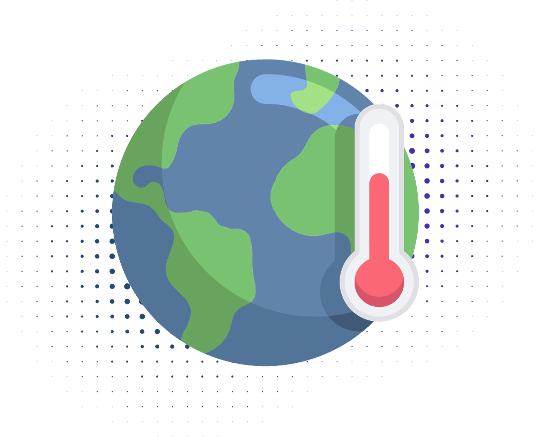 Graphic illustration of earth with thermometer next to it
